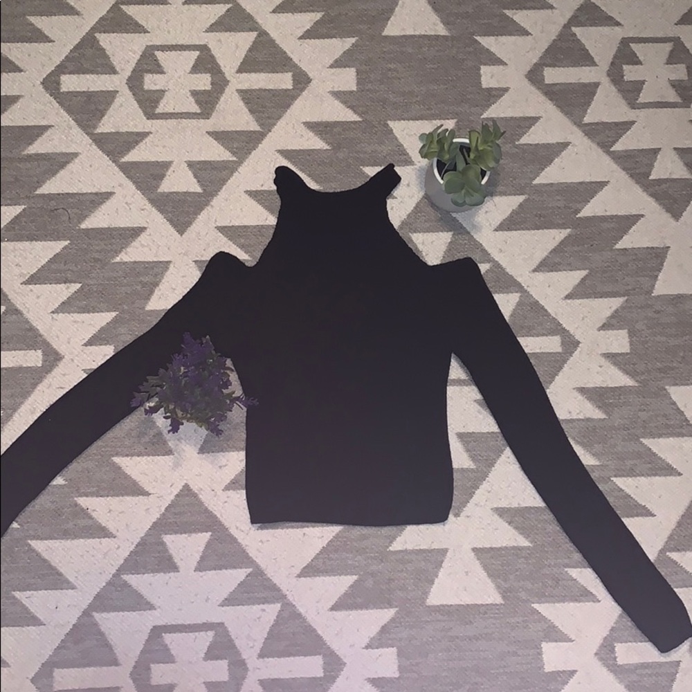 Black knit cold shoulder sweater